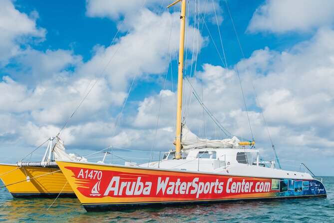 Arusun Catamaran Sail with Snorkeling in Aruba - A spacious catamaran with two very different moods