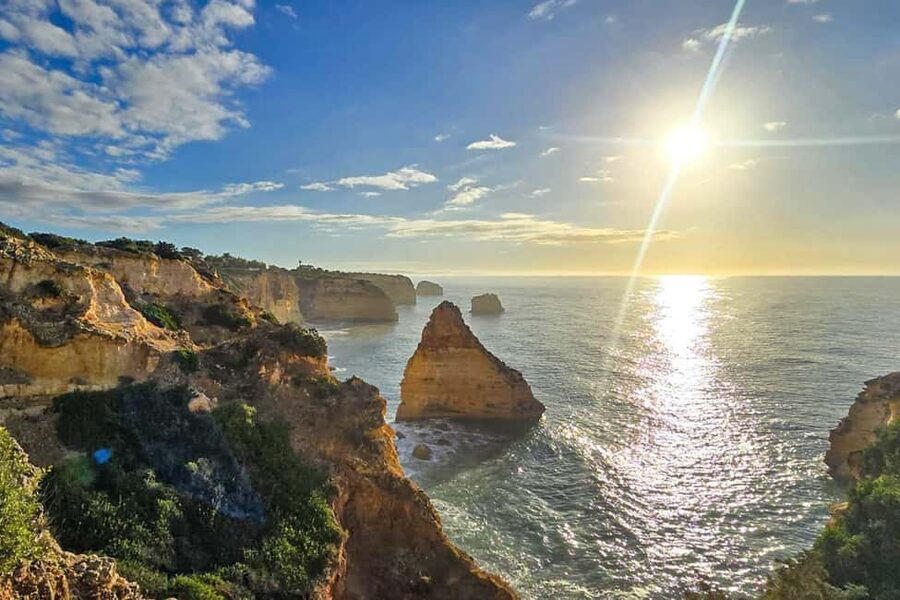 From Faro: 7 Valleys Hiking, Benagil Cave, & Snorkeling Tour - Seeing Benagil Cave from the top