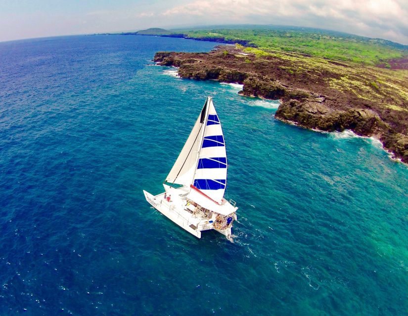 From Keauhou Bay: Snorkel Cruise to Captain Cook's Monument - The Kona coast from the front trampoline