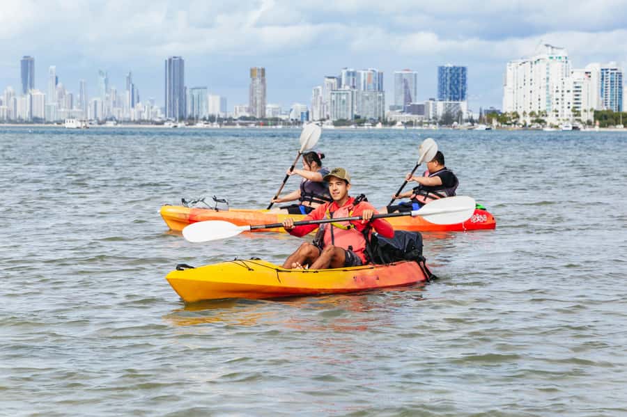 Gold Coast: Wave Break Island Kayaking & Snorkeling tour - A beach snack with skyline views