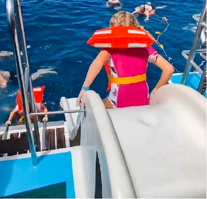 Gran Canaria: Catamaran Dolphin Watch Cruise with Snorkeling - The open deck, glass panels, and coastal views
