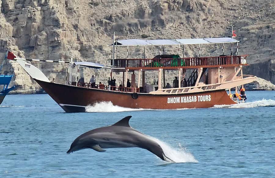 Khasab: Half-Day Dhow Cruise, Dolphin Watching, & Snorkeling - The first hour: Musandam’s fjords from the water