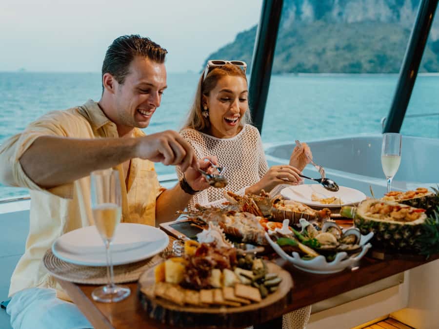 Krabi: 4 Island Premium Yacht with Snorkeling & Clear Kayak - Pad Thai, salt-baked shrimp, and light snacks