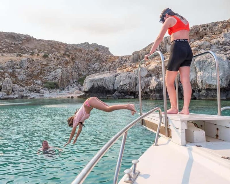 Lindos: Glass Bottom Boat Tour with Snorkeling - The first coastal views: Cleovoulos Tomb and the Lindos Caves