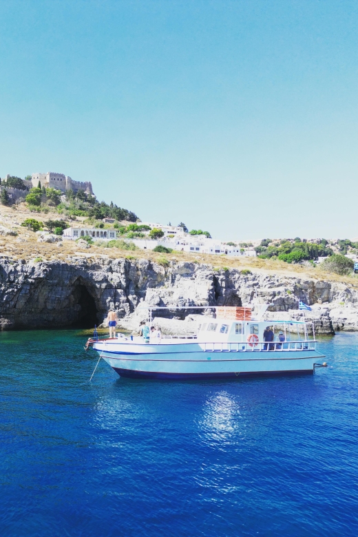 Lindos,Pefkos: All inclusive Swim & Snorkel Boat Cruise - First stop: swimming through the Lindos cave
