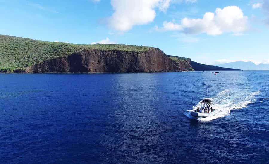 Maui: Semi-Private Eco-Raft Lanai Snorkel & Dolphin Tour - Sea cliffs and Lanai from the water