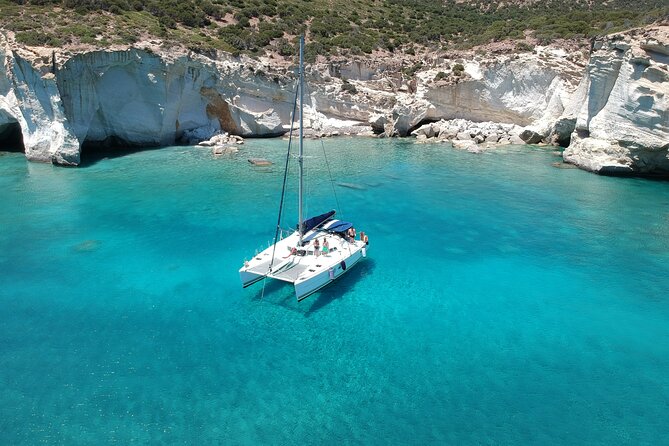 Milos caves snorkelling Catamaran Cruise in a small group - Why a small catamaran works well around Milos