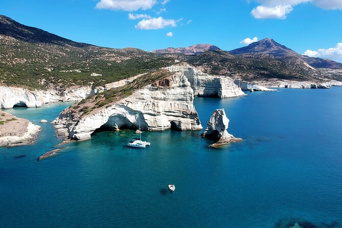 Milos caves snorkelling Catamaran Cruise in a small group - Adamantas and Klima: a gentle start with island history