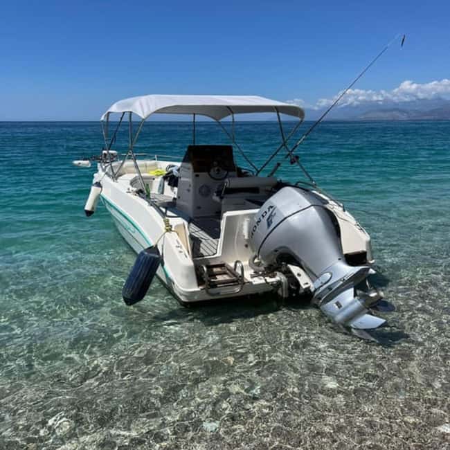 Pelagic Boat Tour7 destinations:drink+Snorkel+Umbrella️ - Kakome and the white-pebble calm of Plakoto