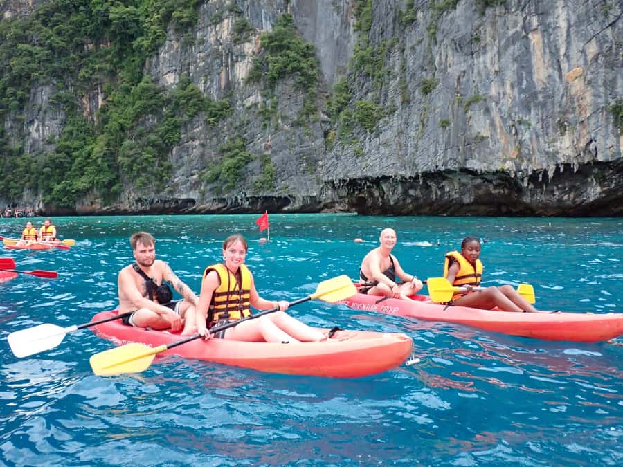 Phi Phi: Pirate Boat with Snorkeling, Kayaking, and Party - Viking Cave from the water
