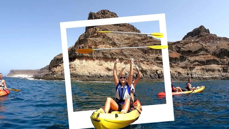 Puerto Mogán: Guided Adventure Kayak Tour in Caves & Snorkel - Getting ready on the beach
