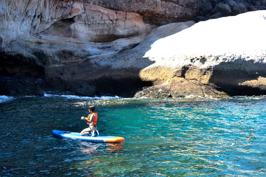 TENERIFE SUR | unforgettable SUP - SNORKELING EXPERIENCE - The snorkeling stop at a clear, sheltered cove